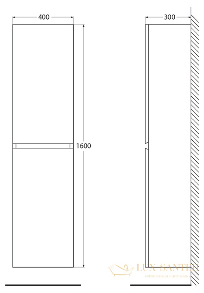 шкаф пенал cezares molveno molveno-1600-2a-sc-nr 40 см подвесной, nero