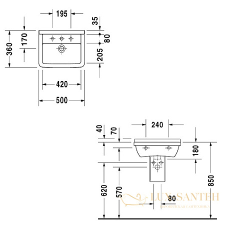 раковина duravit starck 3 0300500000 500х360 мм, белый