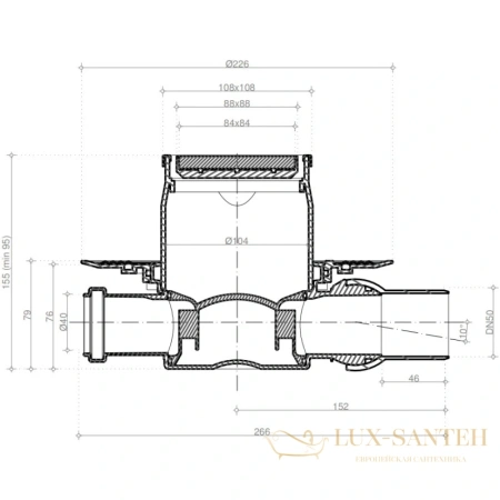 душевой трап bettoserb confluo standard plate 3 13702564 94x94/50 мм 2 в 1 с основой под плитку, хром