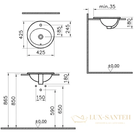 раковина vitra s20 5466b003-0001 42,5 см, белый