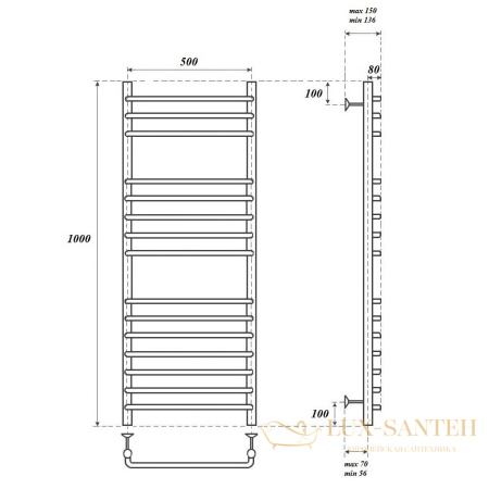 полотенцесушитель  500x1000 электрический point нептун премиум pn09150se п15 левый/правый, хром