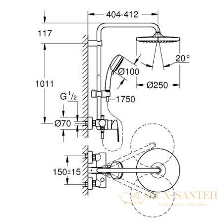 душевая система grohe tempesta cosmopolitan 250 26673000 9,5 л/мин, хром