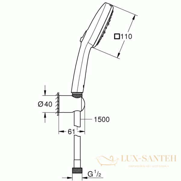 душевой набор grohe tempesta cube 110, 275882433, 3jet, черный матовый 