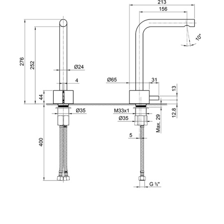 смеситель для раковины, fantini af/21, 27 93 a506wf, 1 отв., без донного клапана, излив 155мм, матовая натуральная сталь