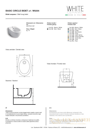 биде white ceramic basic w020401 подвесное с крепежом 50x36x26 см, белый глянцевый