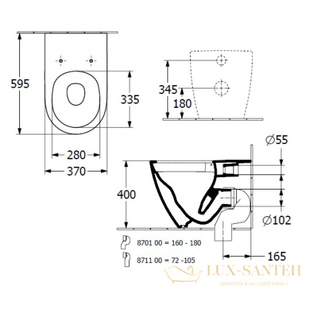 чаша приставного унитаза villeroy & boch subway 3.0 4671t001 twistflush, без смывного обода, белый