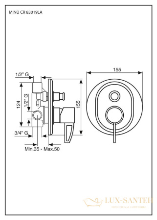 смеситель внутристенный emmevi minu 83019l/a/cr на 2 выхода, хром