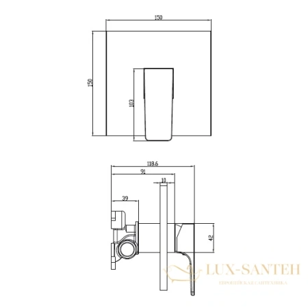 смеситель villeroy & boch architectura square tvs125002000k5 для душа, черный матовый