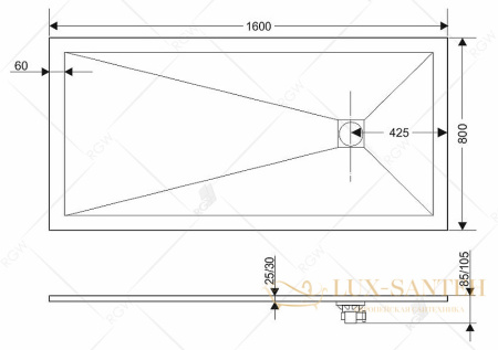 душевой поддон rgw stone tray 16152816-10 из искусственного камня st-co 160x80, бетон, цемент