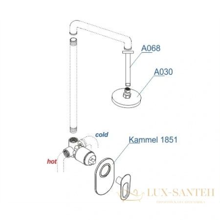 душевой комплект wasserkraft kammel a12830 250 мм, хром