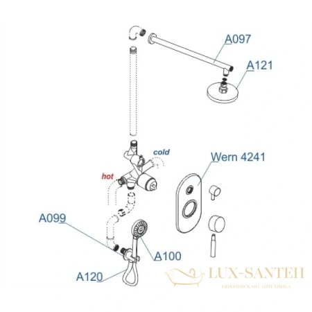 душевой комплект wasserkraft wern a16421 248 мм, никель