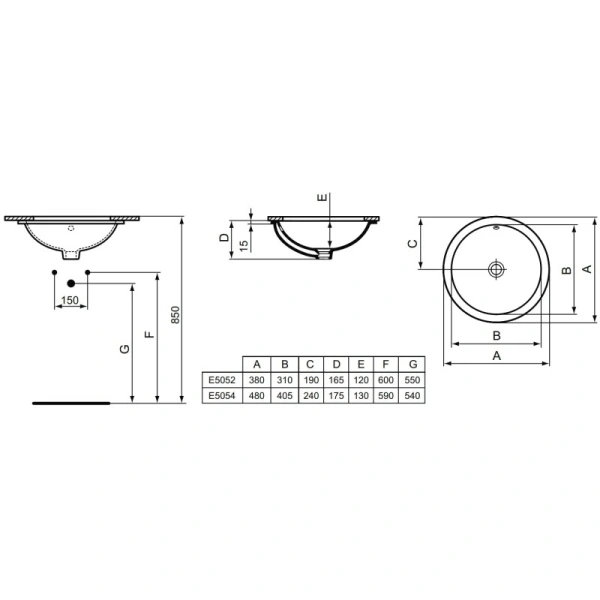 раковина ideal standard connect e505201 38х38 см, белый