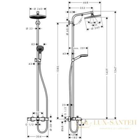 душевая стойка hansgrohe crometta s 240 showerpipe 27320000 хром