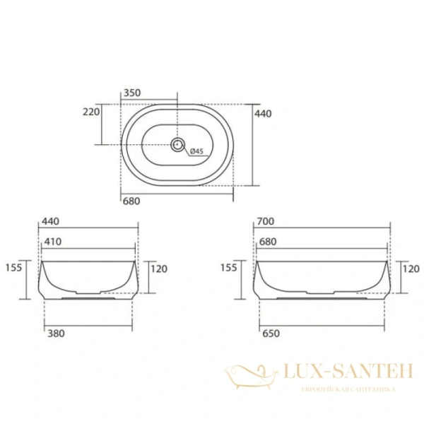 раковина kerasan f10 460601 70х44 см, белый