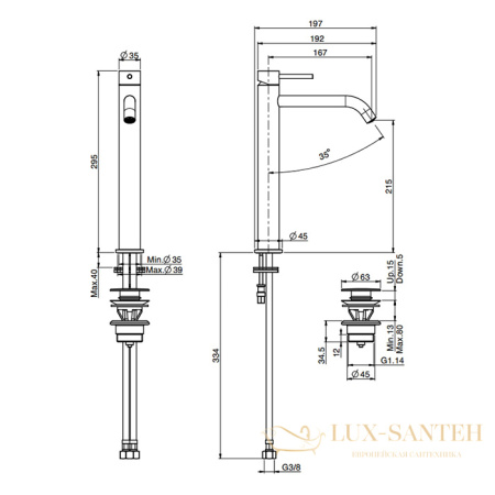 смеситель для раковины fima carlo frattini spillo tech f3031t/hxsxcr, ручка "x", с донным клапаном, хром