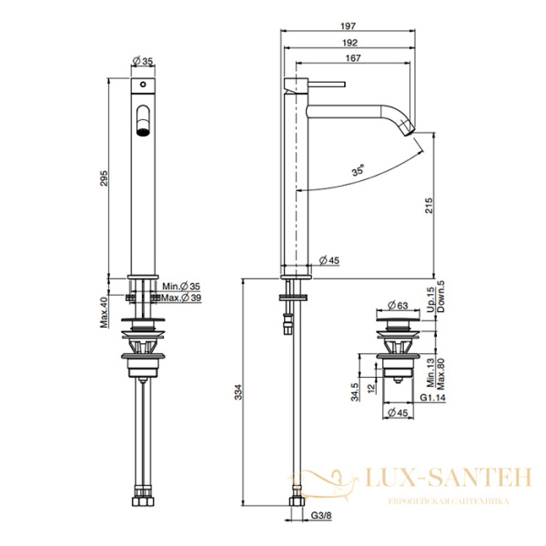 смеситель для раковины fima carlo frattini spillo tech f3031t/hxsxcr, ручка "x", с донным клапаном, хром