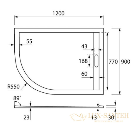 душевой поддон cezares tray as tray-as-rh-120/90-550-30-w-r из искусственного камня 120x90 r, белый