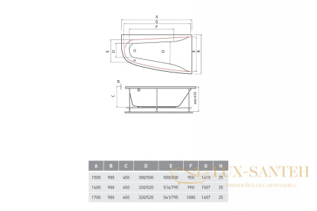 ванна акриловая vayer boomerang (eh) 160x90 r