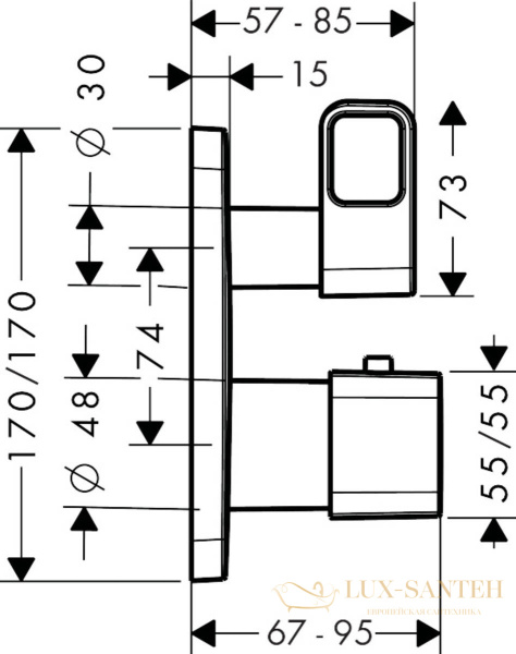 термостат axor urquiola, 11733000, встраиваемый, 2 потребителя, (внешняя часть), хром