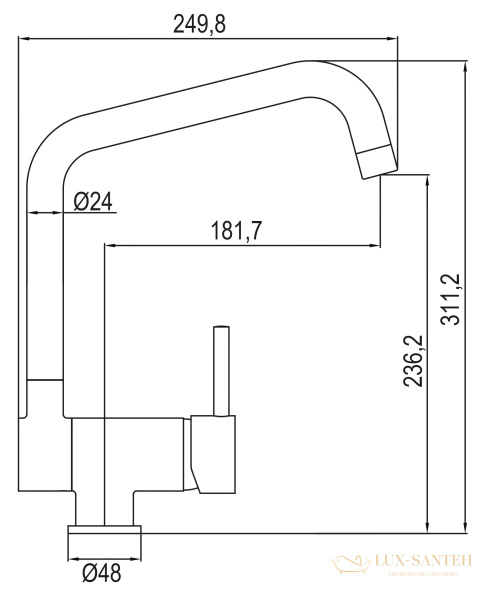 смеситель aqg tile 05tile550cr для кухни с закругленным поворотным опускающимся изливом, хром