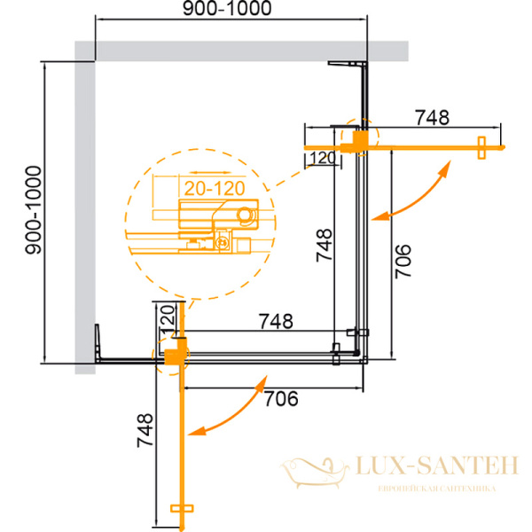 душевой уголок cezares slider slider-a-2-90/100-c-nero 100x100 профиль черный матовый, стекло прозрачное