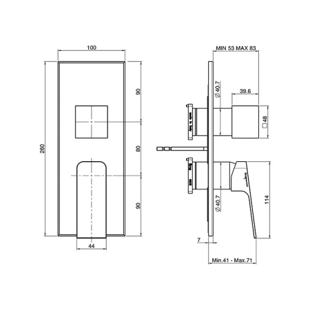 смеситель встсраиваемый для душа fima carlo frattini fit, f3389x6ns, на 2/3 источника, (внешняя часть), черный матовый