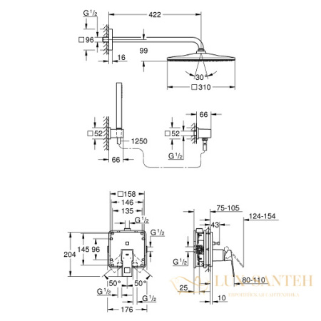 душевая система grohe eurocube 25238000, хром