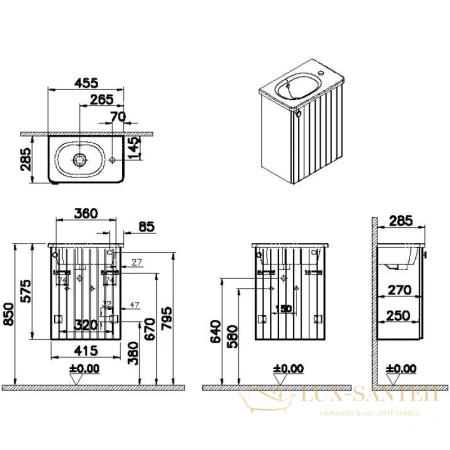 тумба с раковиной vitra root groove 69203 45,5 см r, темно-синий матовый