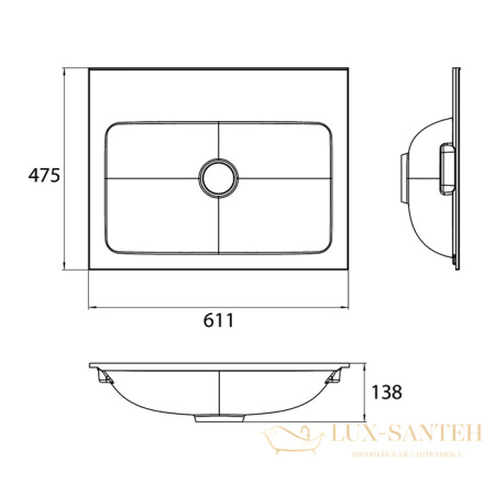 emco vanity units, 9577 114 61, раковина 611х475мм, с 1 отверстием для смесителя, накладная, для тумб 9583 274 23 и 9583 275 23, композит, цвет белый