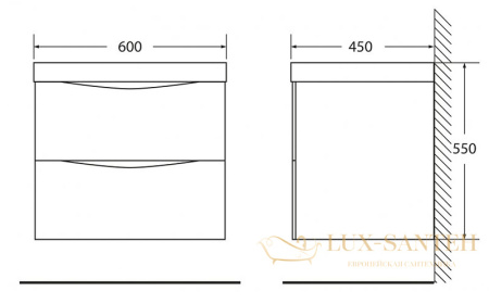 тумба под раковину belbagno marino marino-600-2c-so-rg-p 60 см подвесная, rovere grigio