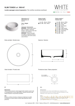 раковина круглая white ceramic slim w0147fm накладная ø40x13 см, серый матовый