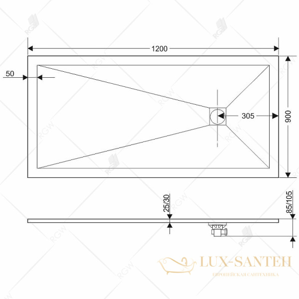 душевой поддон rgw stone tray 16152912-03 из искусственного камня st-0129be 120x90, бежевый