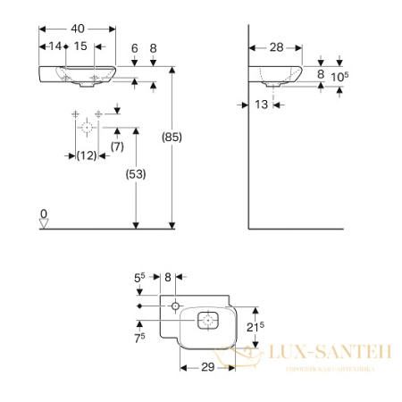 раковина geberit myday 125440600 400х280 мм, белый