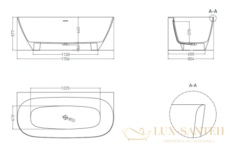 ванна salini sofia 102512g s-sense 170x80 см, белый