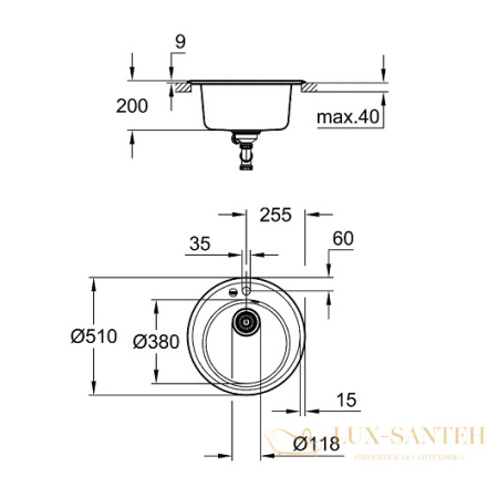 мойка кухонная grohe k200 31656at0 ø 510 мм, серый гранит