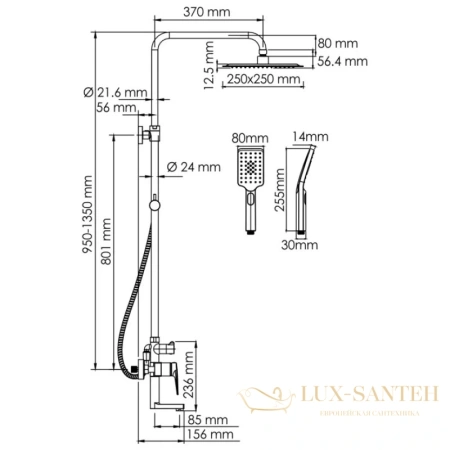 душевая система wasserkraft aisch a155.198.201.bg 250 мм, золотой матовый