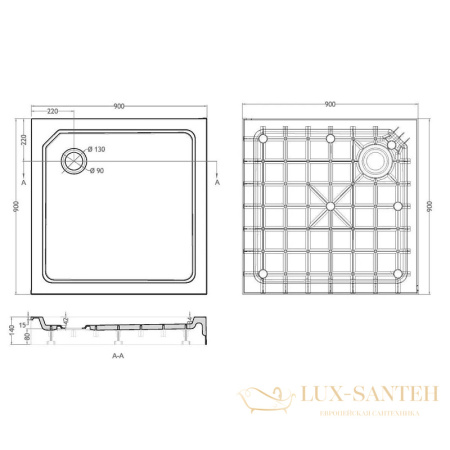 душевой поддон cezares tray smc tray-smc-a-90-550-150-w из стеклокомпозита 90x90, белый