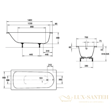 стальная ванна kaldewei eurowa 119512030001 309-1 standard 140x70 см, белый 