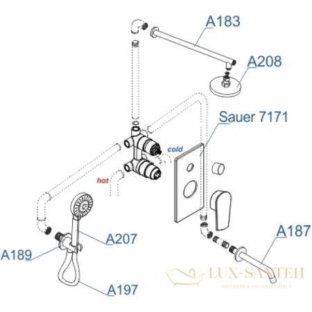 душевой комплект wasserkraft sauer a71208 248 мм, золотой