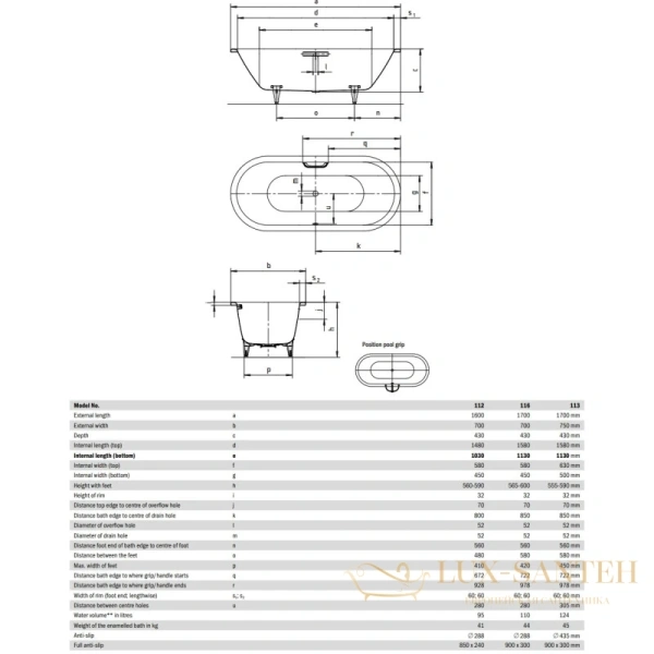 стальная ванна kaldewei classic duo oval 291300013001 112 160х70 см с покрытием easy-clean, альпийский белый 