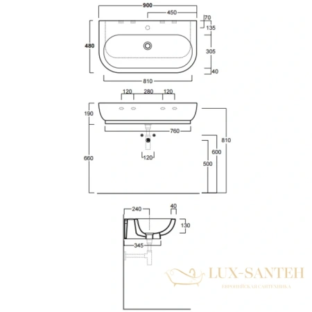 раковина simas e-line el11bi*0 90x48 см, белый