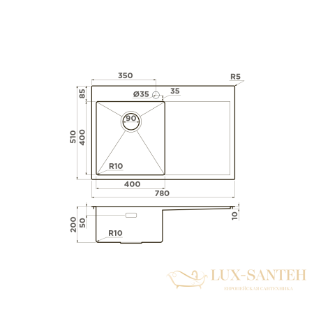 кухонная мойка omoikiri akisame 78-lg-l нерж.сталь х светлое золото, 4973085