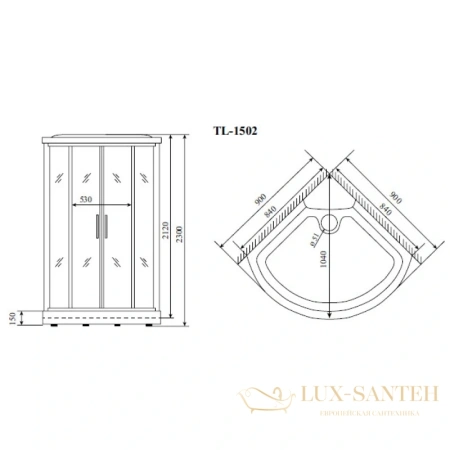 душевая кабина timo lux tl-1502 92x92x230 см, стекло прозрачное