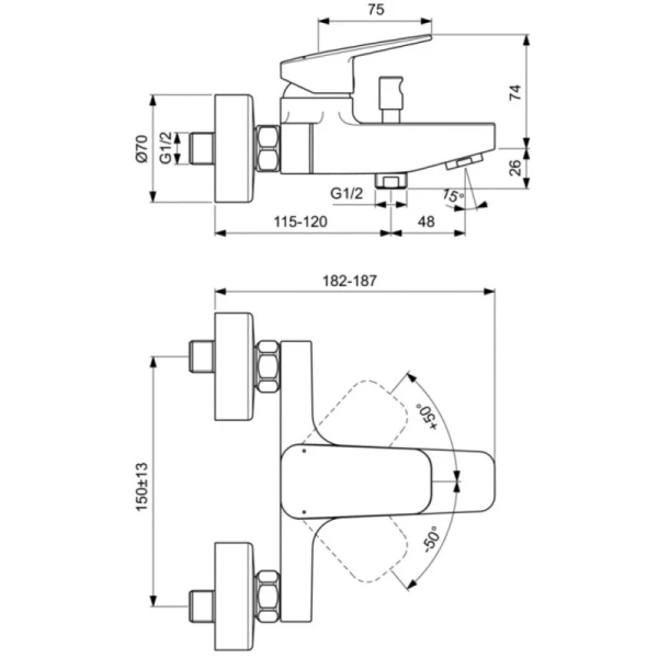 смеситель ideal standard ceraplan bd256xg для ванны, черный матовый