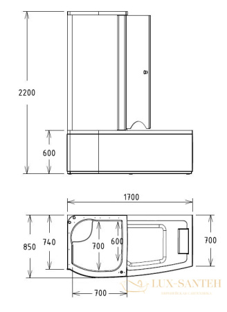 ванна акриловая гидромассажная gemy g8040 c l, белый