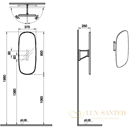 зеркало vitra plural 64059 37,5x90 см, американский орех