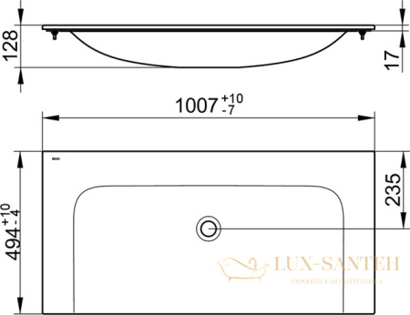 раковина keuco plan, 32970311000, белый, 1007х17х494 мм