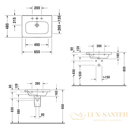 раковина duravit durastyle 2320650000 650х480 мм, белый