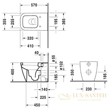 чаша приставного унитаза duravit happy d.2 2159090000, белый