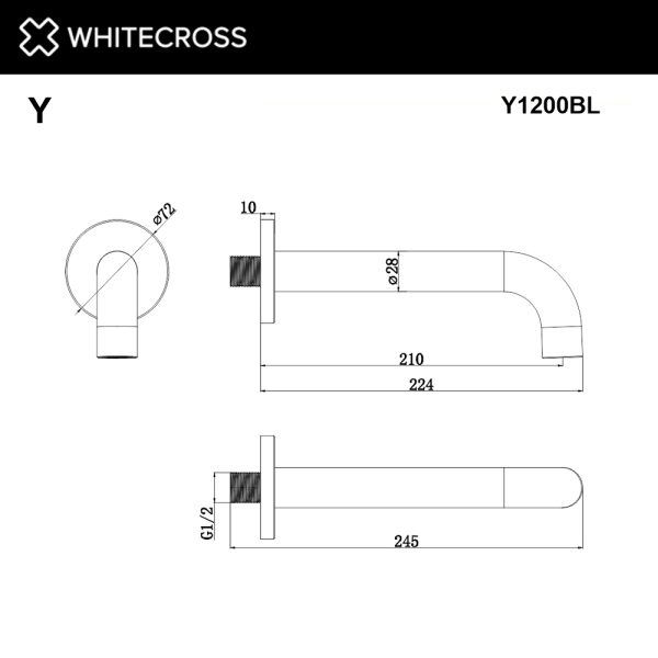 излив настенный whitecross y1200bl, черный мат